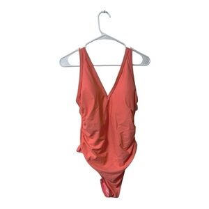 Kona Sol Peach One-Piece V-Neck Swimsuit 14W New